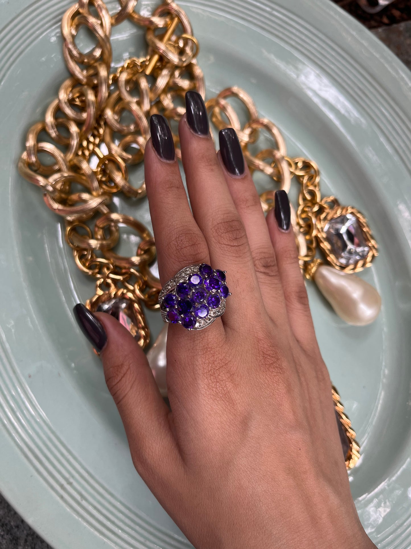 Purple Crystal Statement Ring