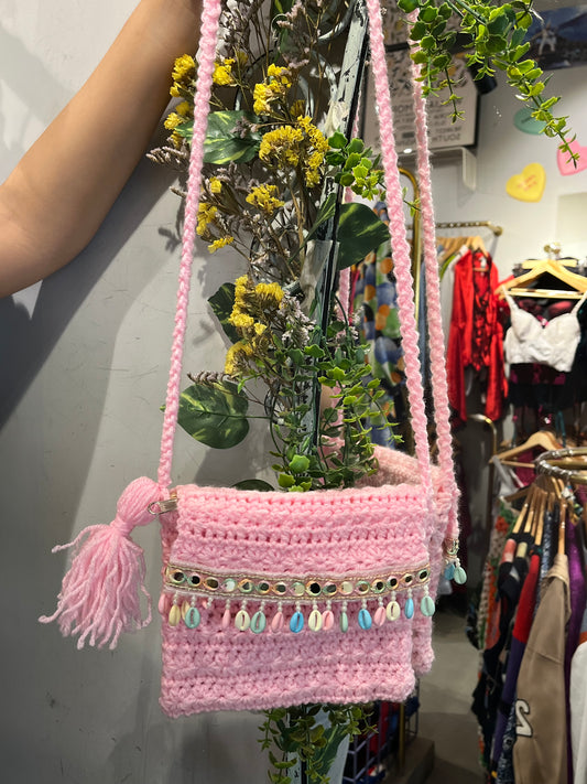 Rosy Pink Crochet Sling Bag
