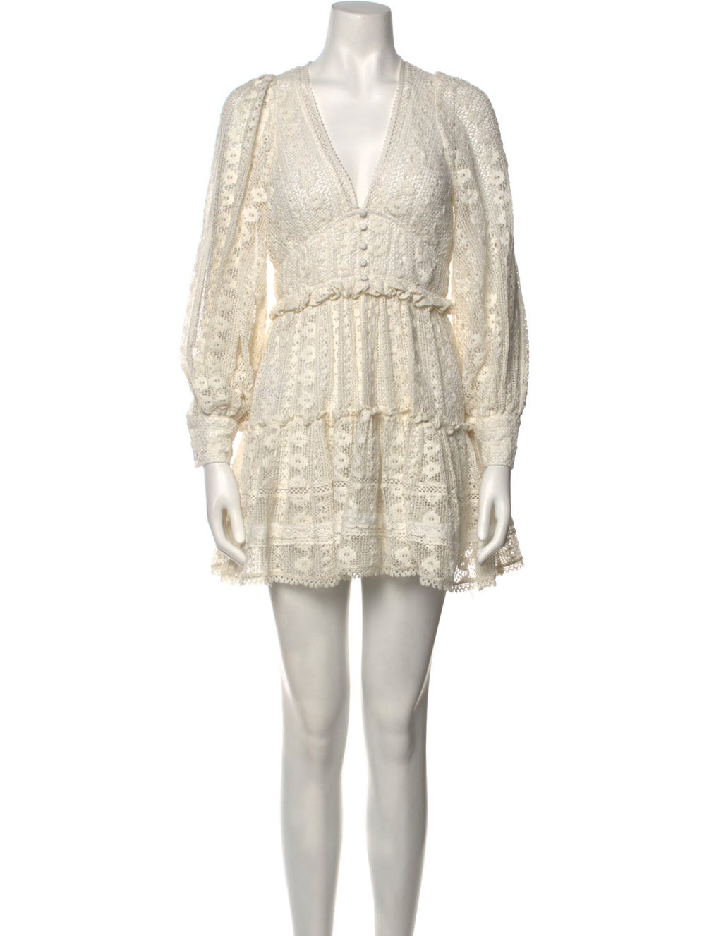 Hemant and Nandita White Lace V-Neck Dress