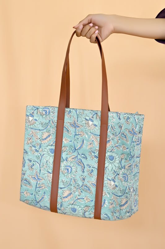 Tranquil Blue Block Print Tote Bag