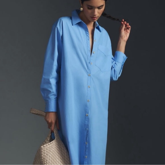 Anthropologie Maeve The Soren Blue Button Down Maxi Shirt Dress