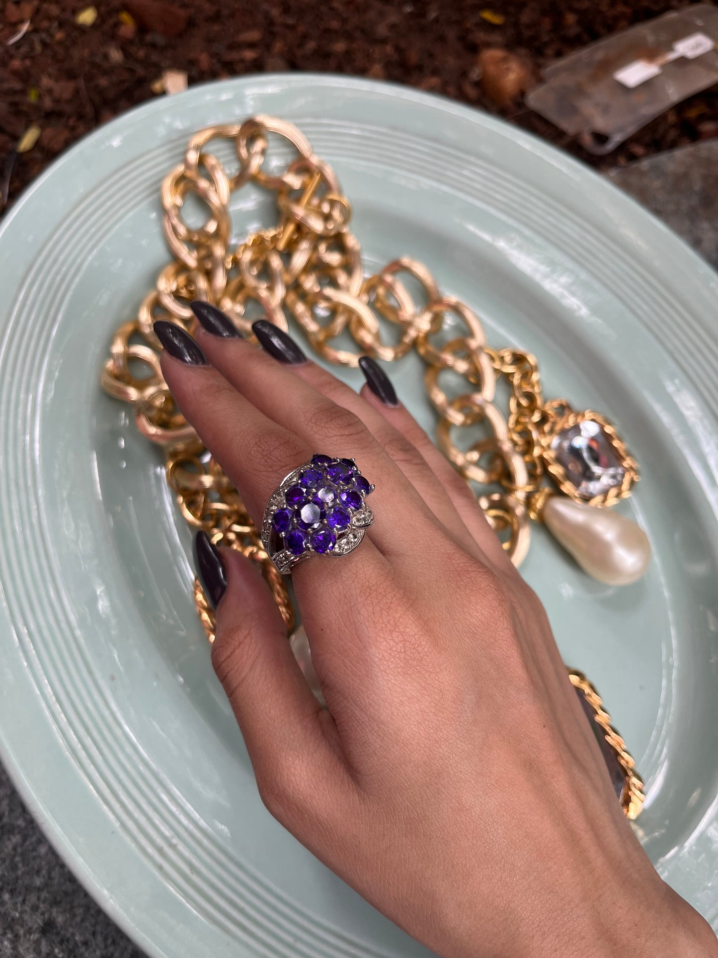 Purple Crystal Statement Ring