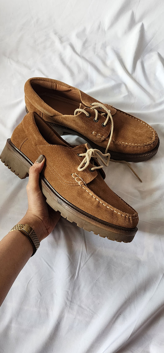 ZARA Tan Suede Chunky Loafers