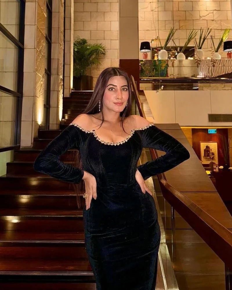 Lea Black Corset Dress With Rhinestone