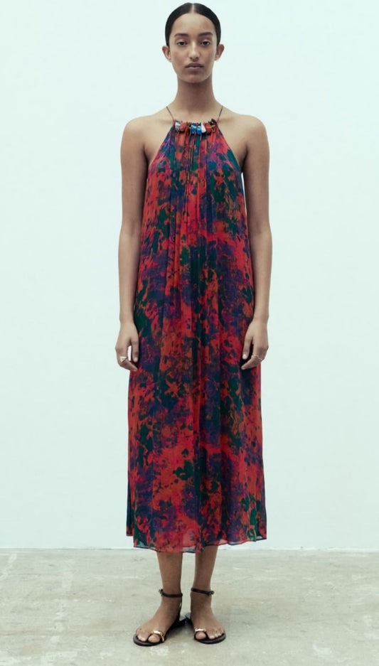 Zara Printed Beaded Dress