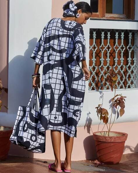 Happi Space Monochrome Checkered Dress