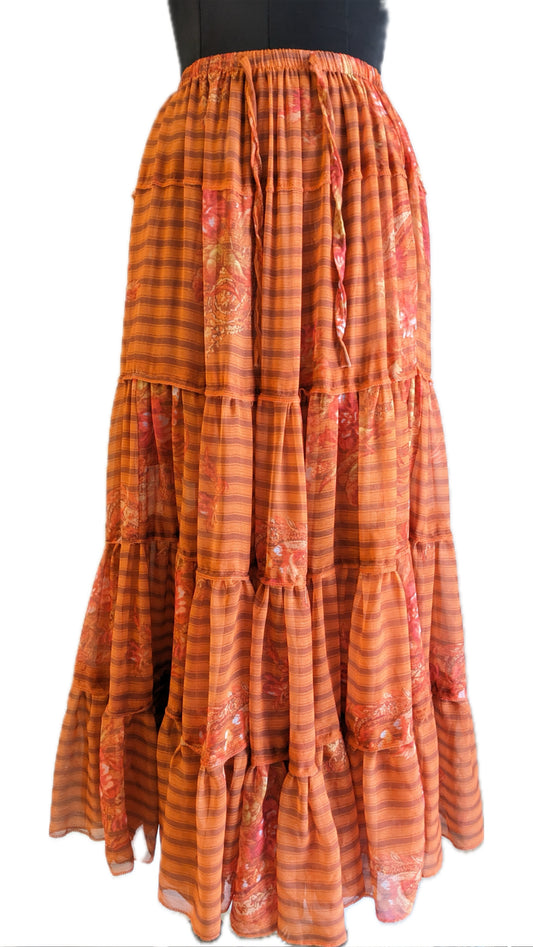 Orange Printed Maxi Skirt