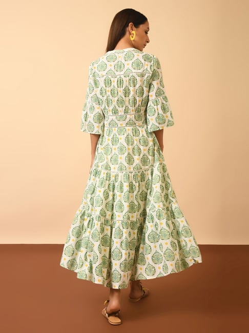 Grass & Sunshine Block Print Midi Dress