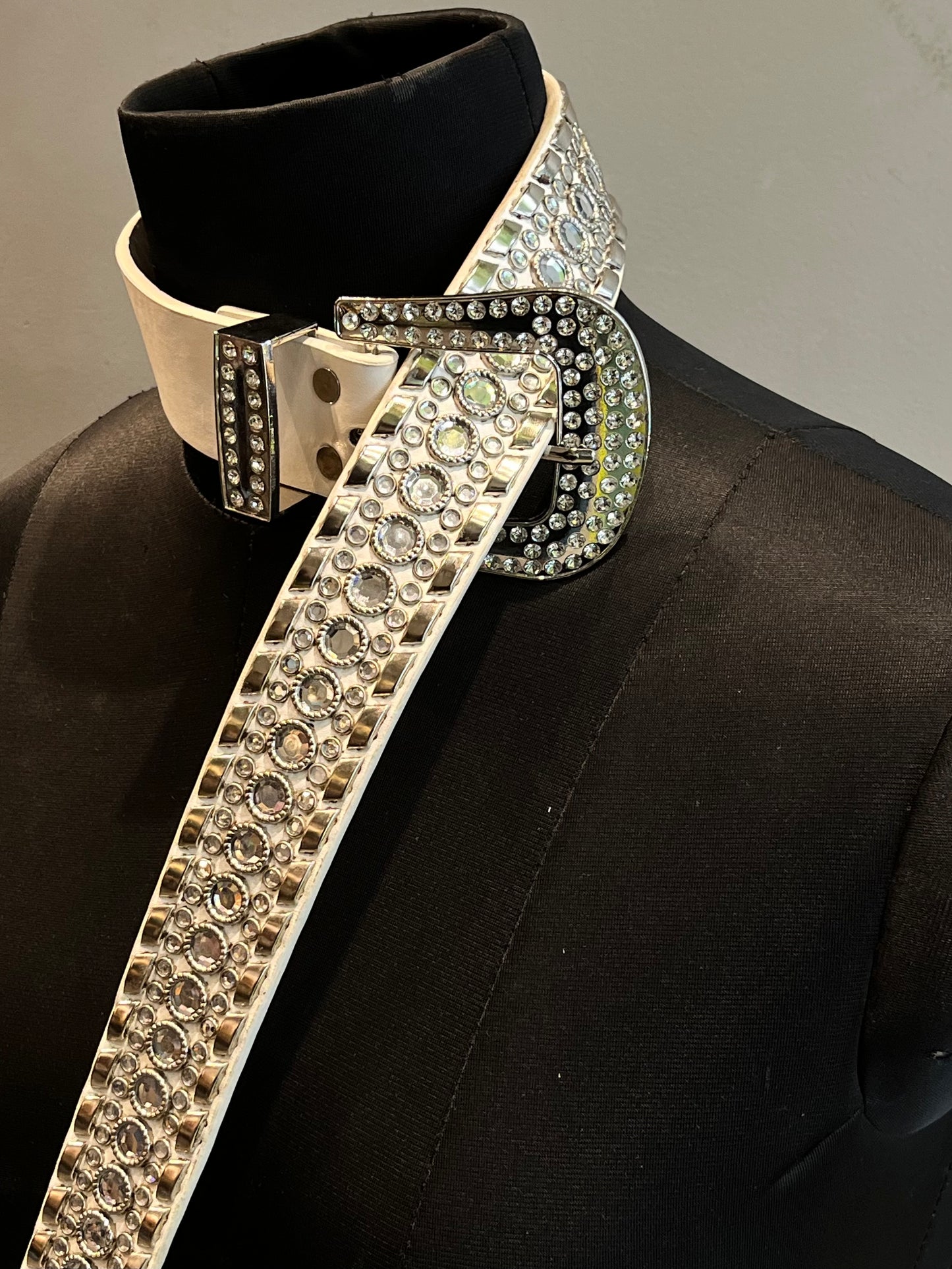Rhinestone Studded White Belt