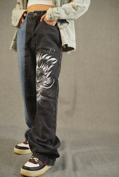 Multicoloured Handpainted Dragon Jeans