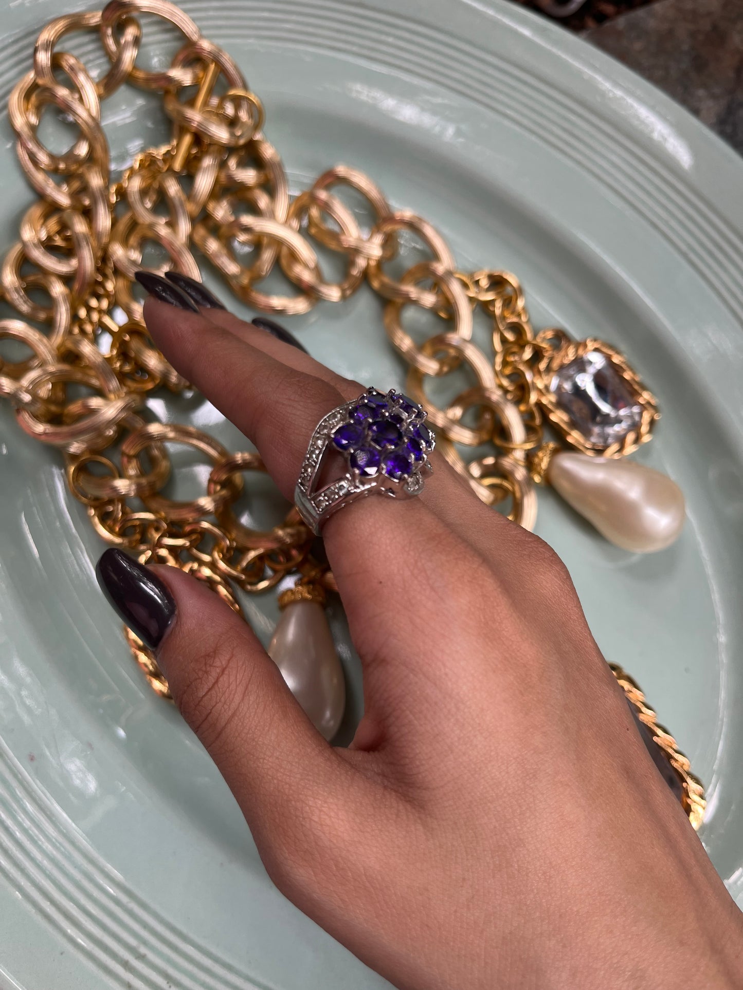 Purple Crystal Statement Ring