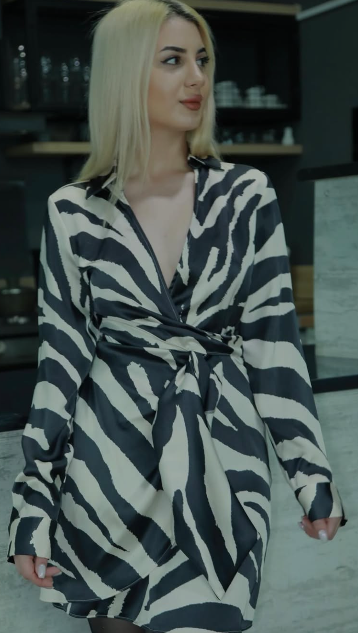 Zebra Print Satin Dress