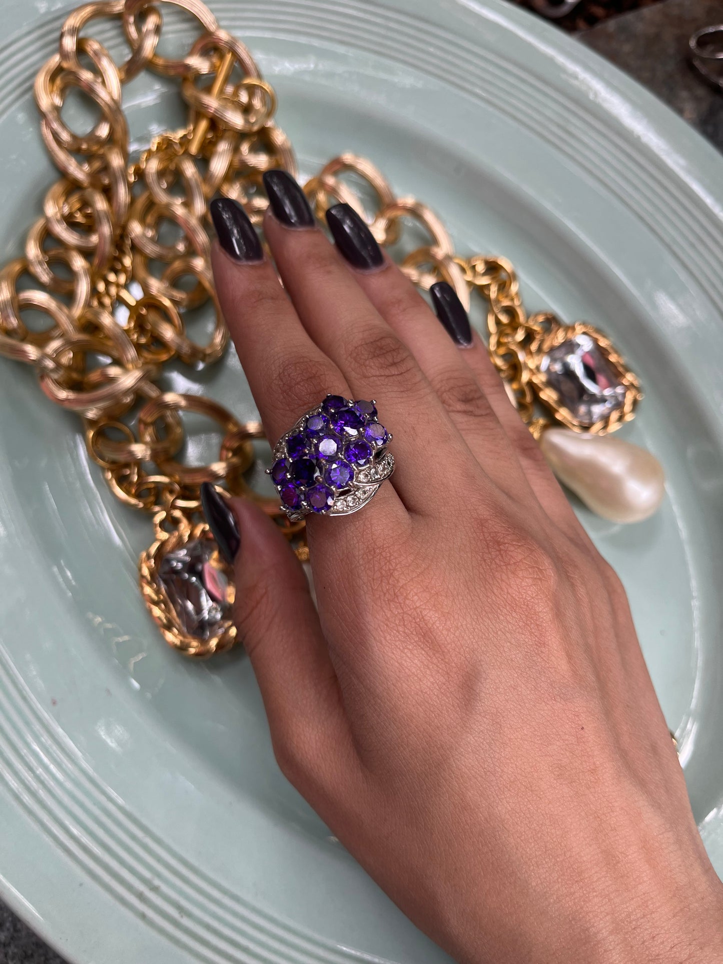 Purple Crystal Statement Ring