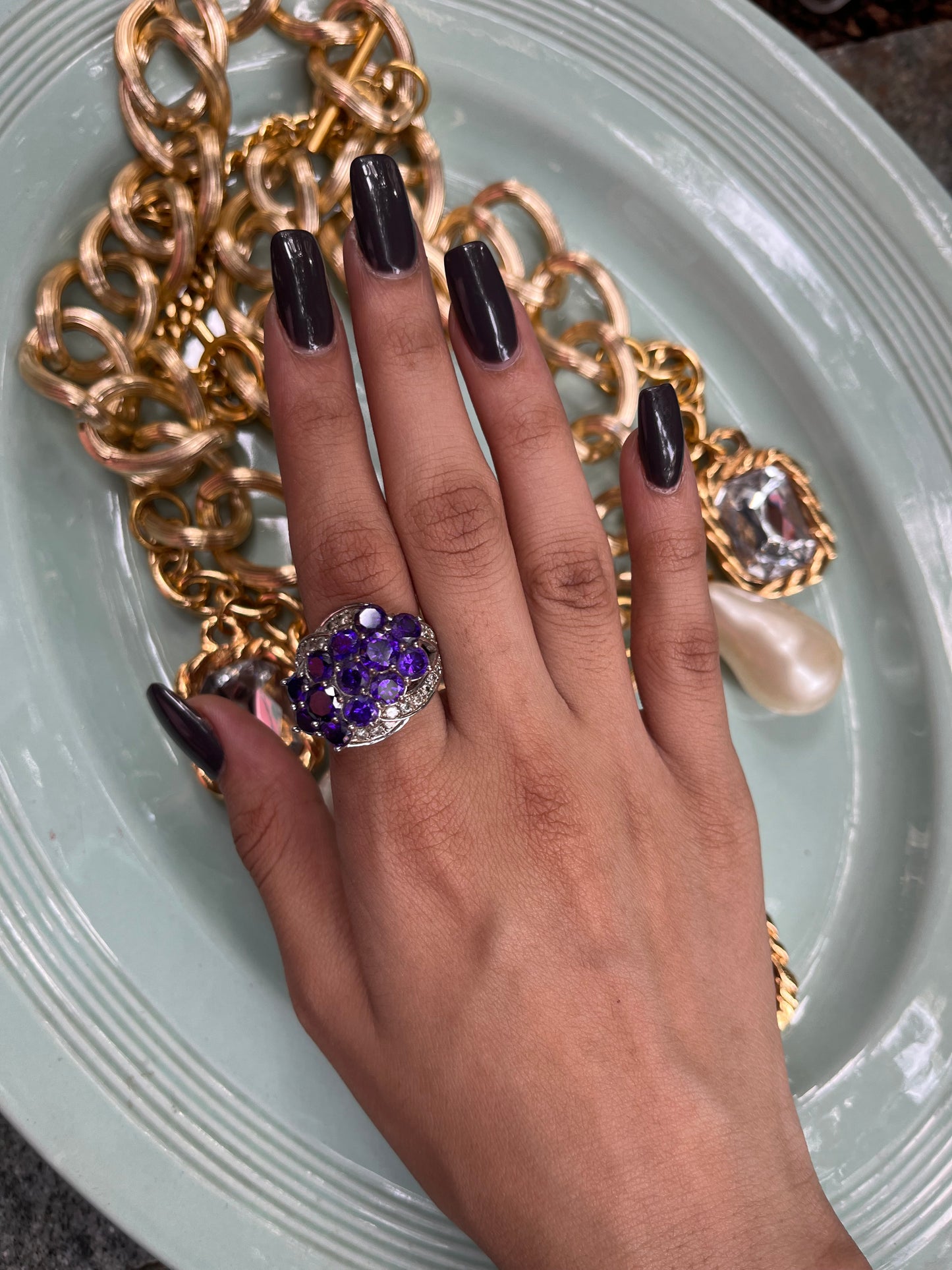 Purple Crystal Statement Ring