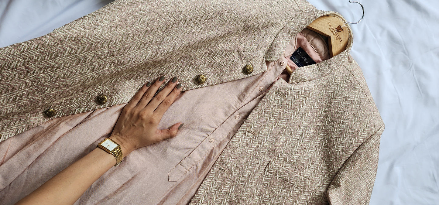 Kunal Rawal Salmon Pink- 3 piece Kurta Pants Sherwani