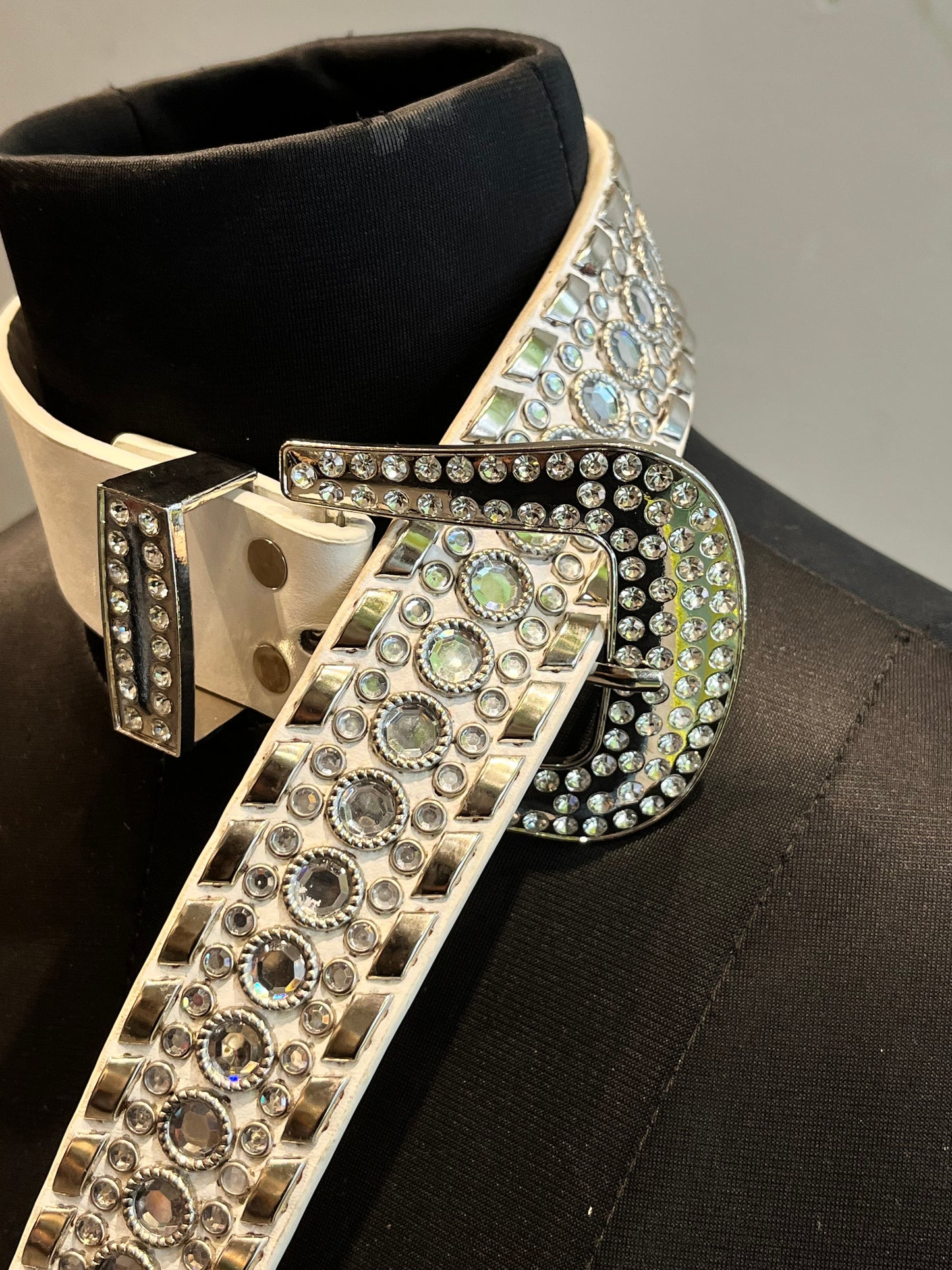 Rhinestone Studded White Belt
