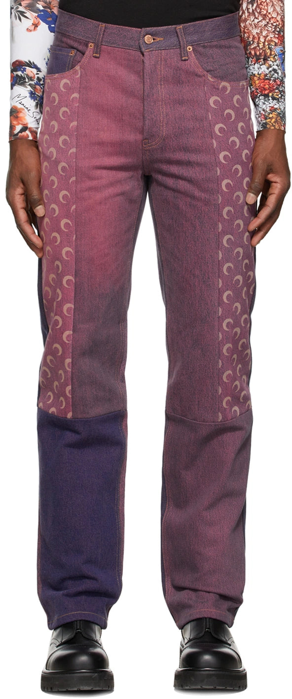 Marine Serre Pink Regen Patchwork Jeans