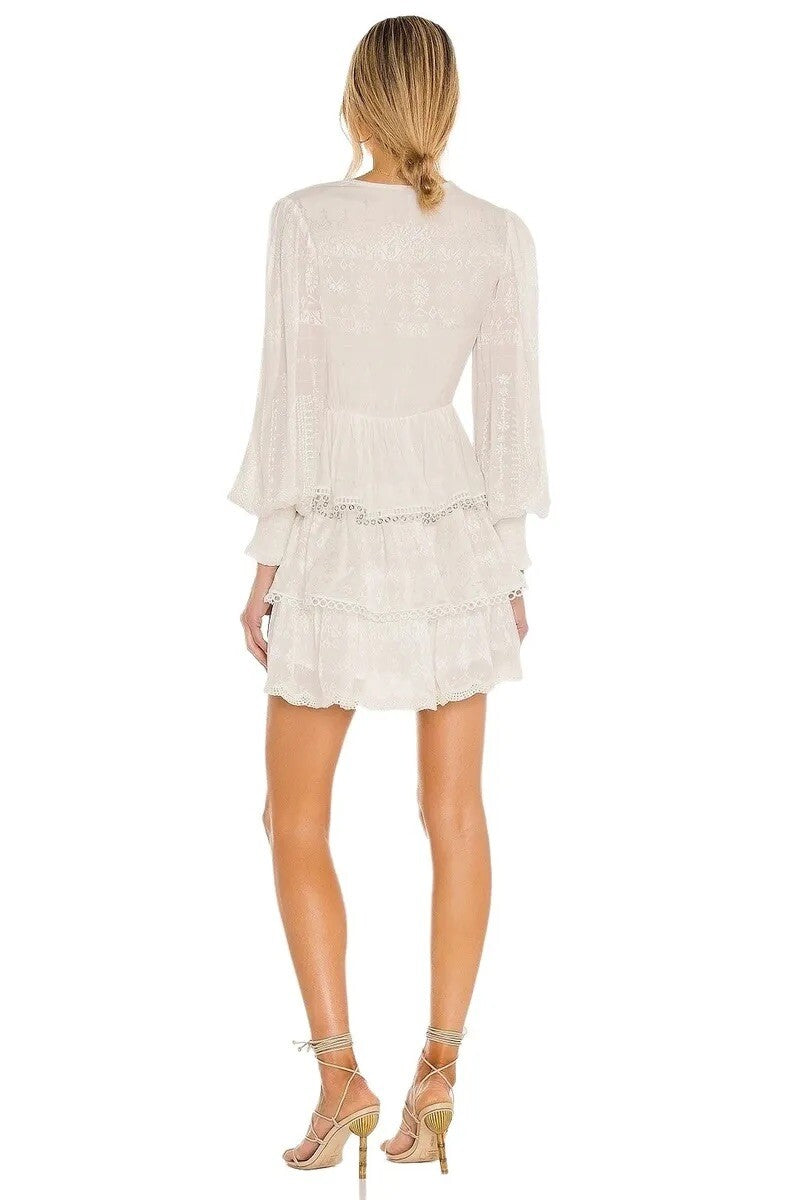 Hemant and Nandita Veda Quilted Off-White Lace Boho Dress