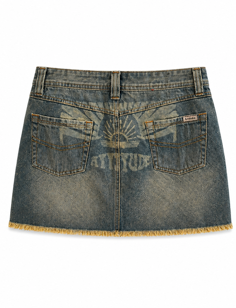 Denim wash frill 2000s skirt
