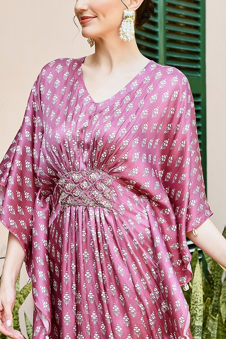 Karaj Pink Silk Embroidered Kaftan
