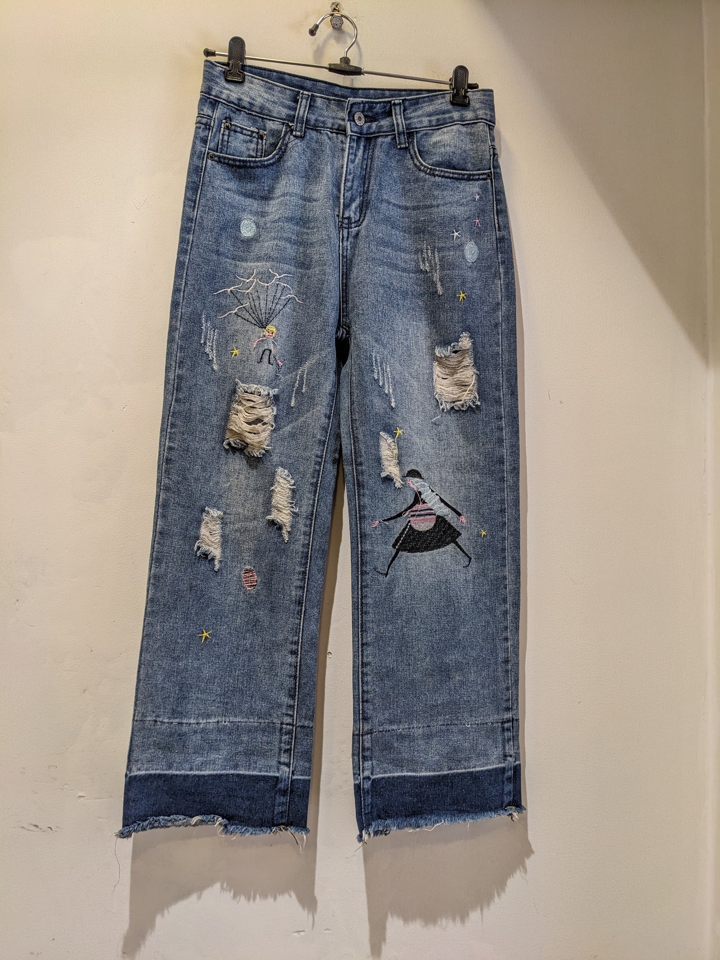 Embroidered Dark Blue Jeans