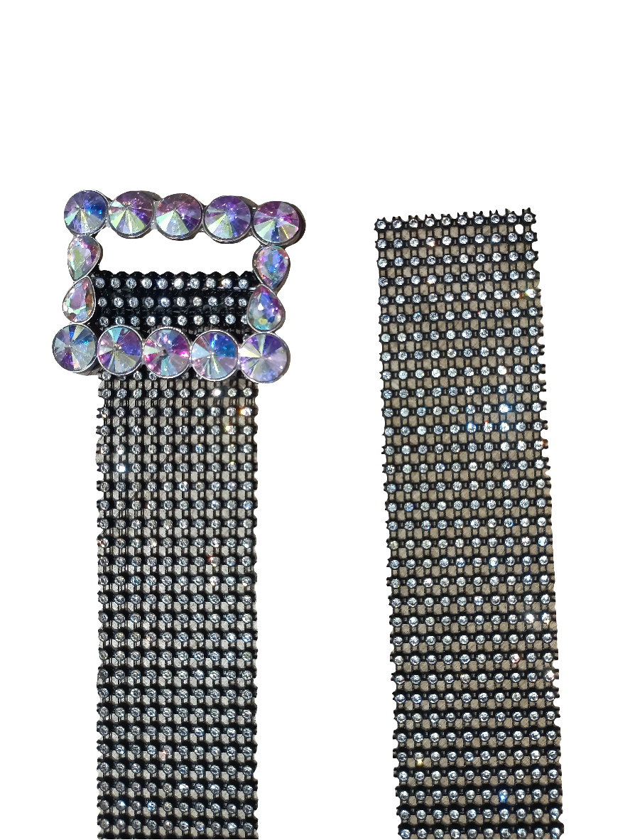 Black Mesh Diamante Belt