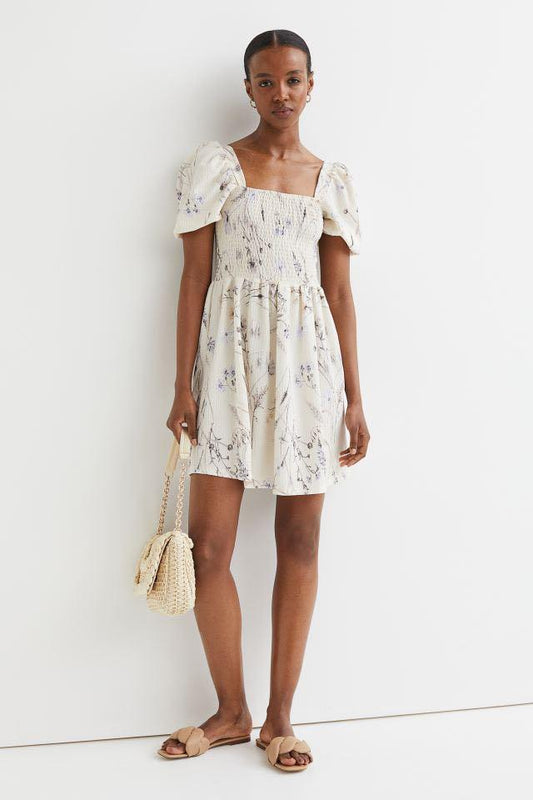 H&M Cream Floral Smocked Summer Dress