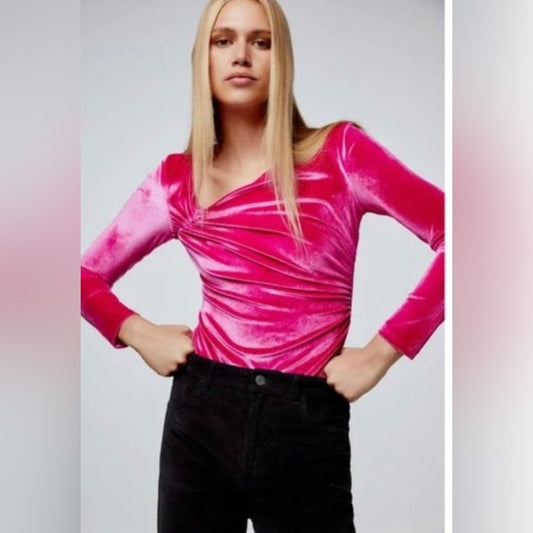 Zara Pink Velvet Bodysuit