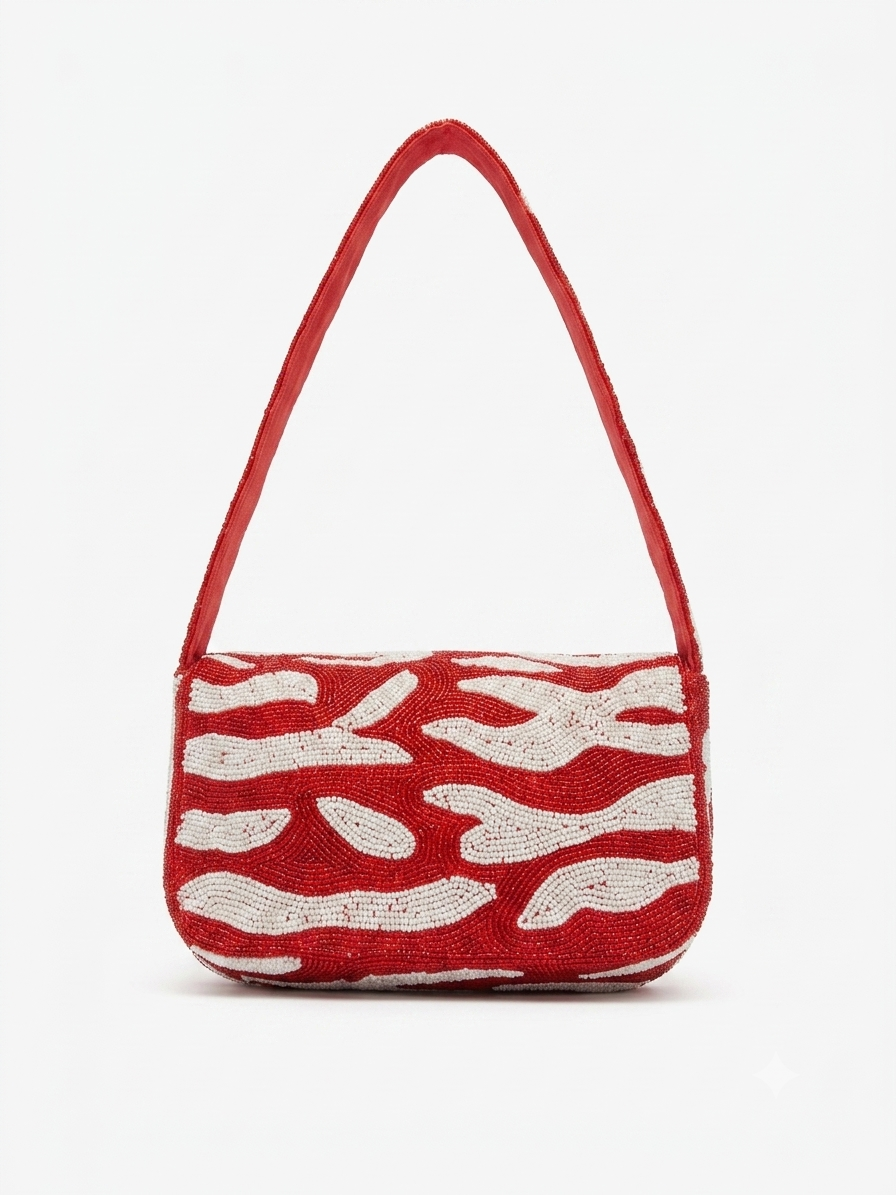 Red Abstract Beaded Bag