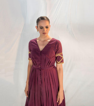 Khara Kapas Maroon Long Dress