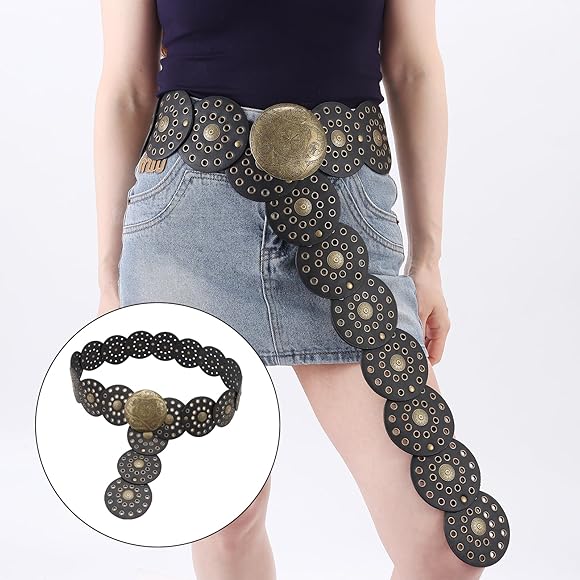 Hallow Disc Belt Western Style Metal Buckle Vintage Soft Belt