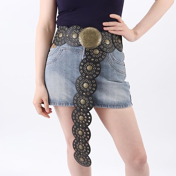 Hallow Disc Belt Western Style Metal Buckle Vintage Soft Belt