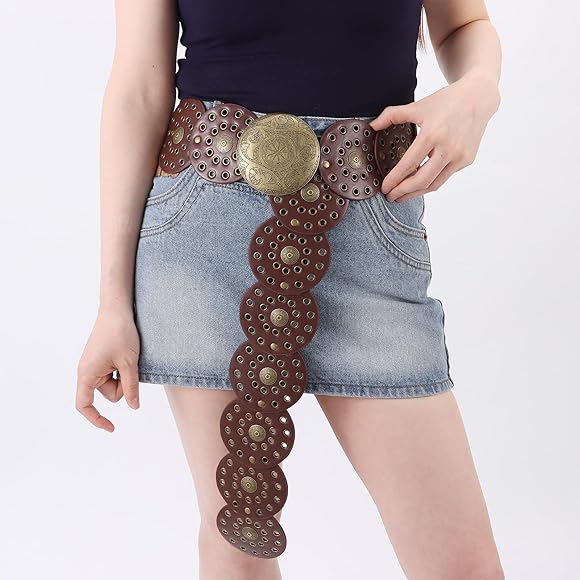 Hallow Disc Belt Western Style Metal Buckle Vintage Soft Belt