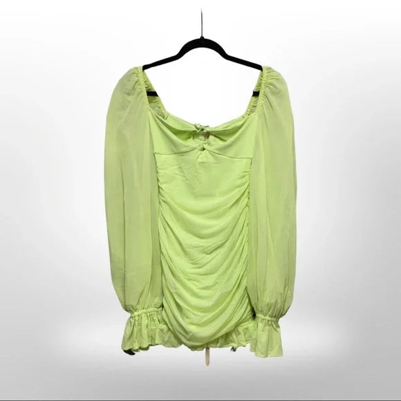 Oh Polly Long Sleeve Mesh  Mini Dress Pastel Green