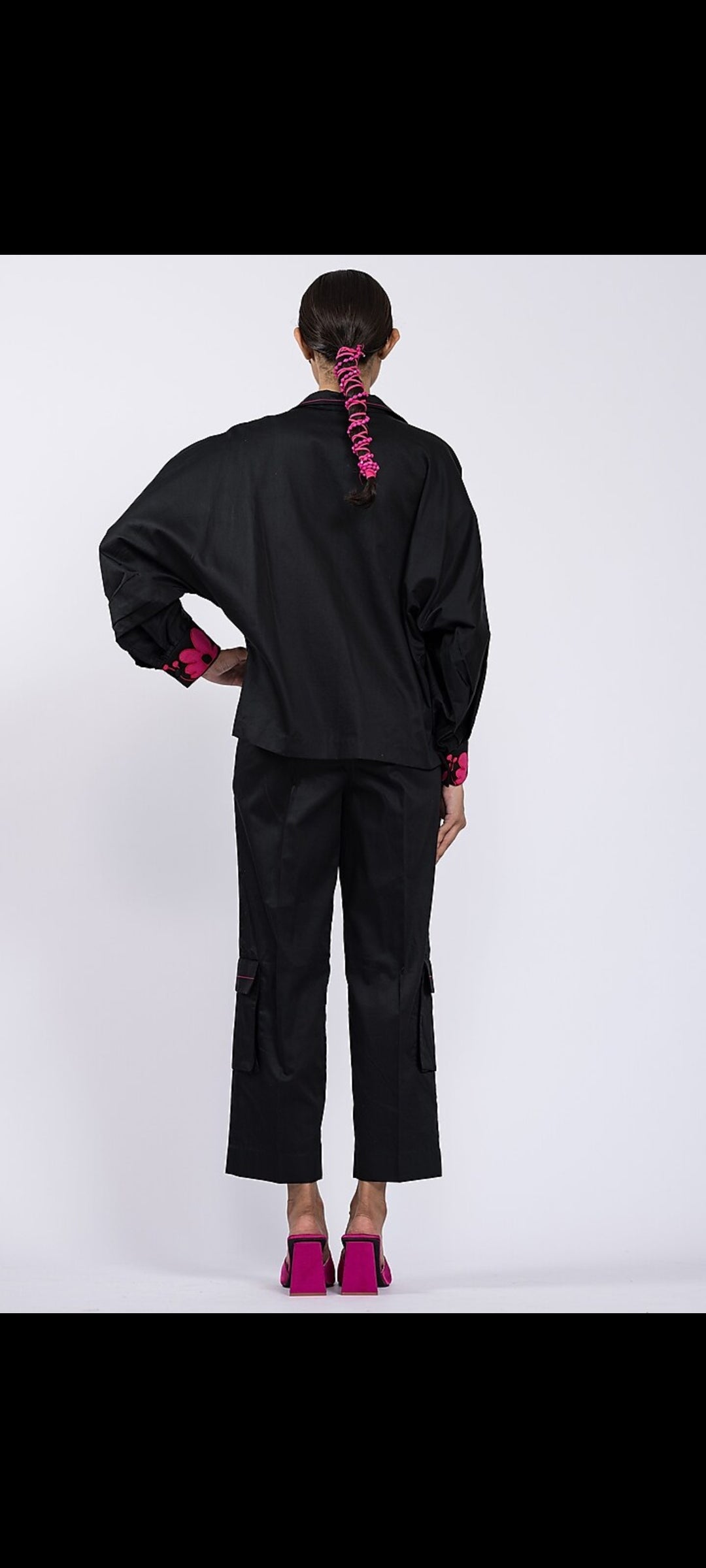 Dramebaaz - Black cotton embroidered cord set