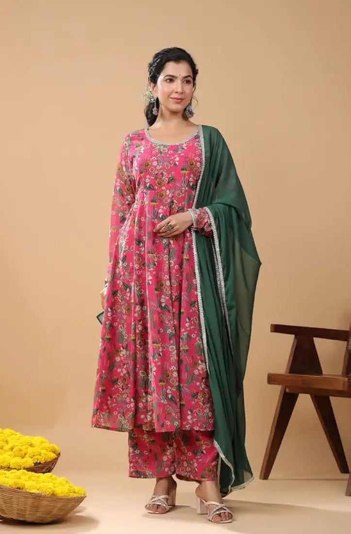 Janasya Pink Floral Kurta Set
