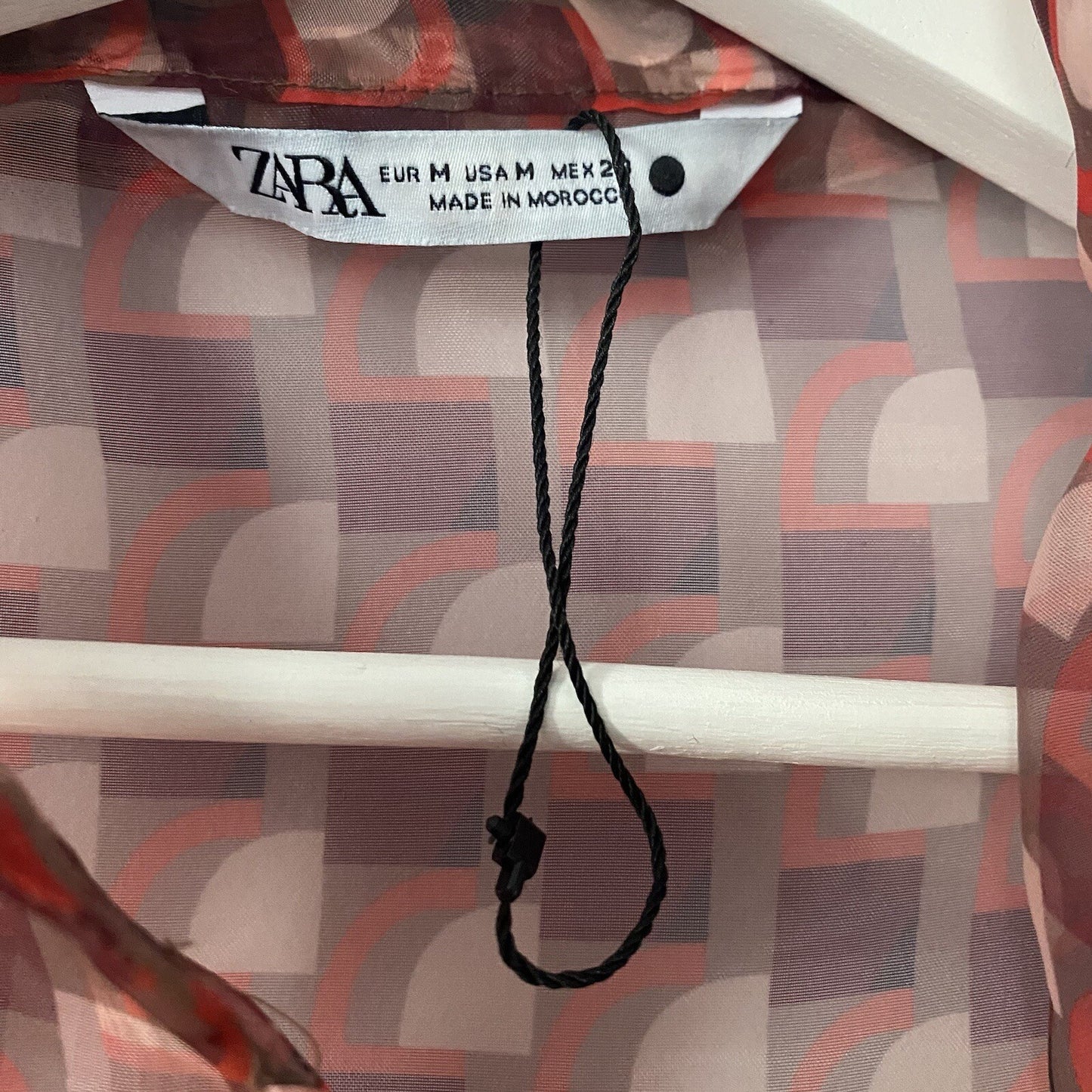 Zara Brown/Red Printed Organza Sheer Button Down Shirt Blouse Top
