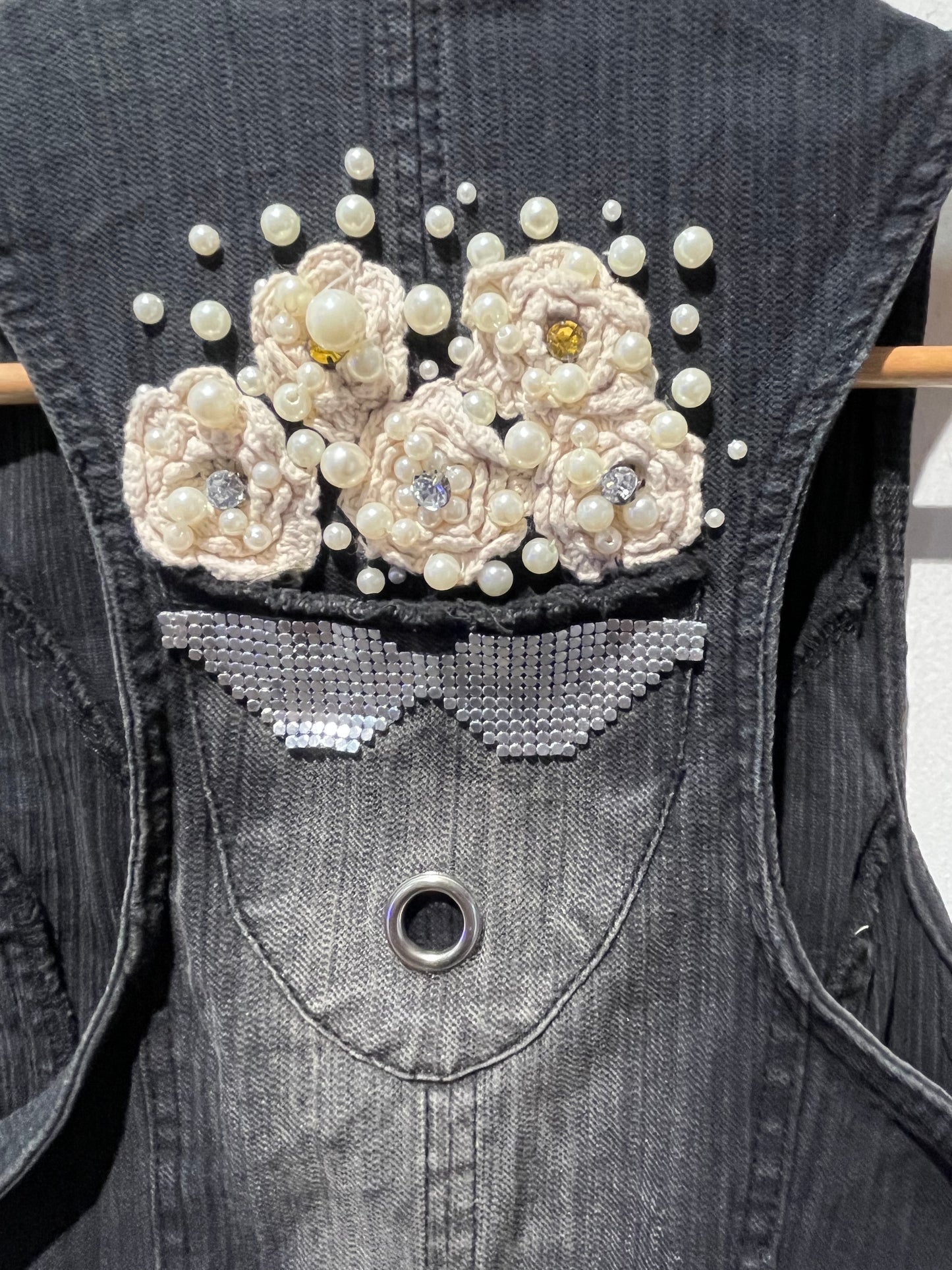 Charcoal Grey Fallow Women Denim V Neck Sleeveless vest coat