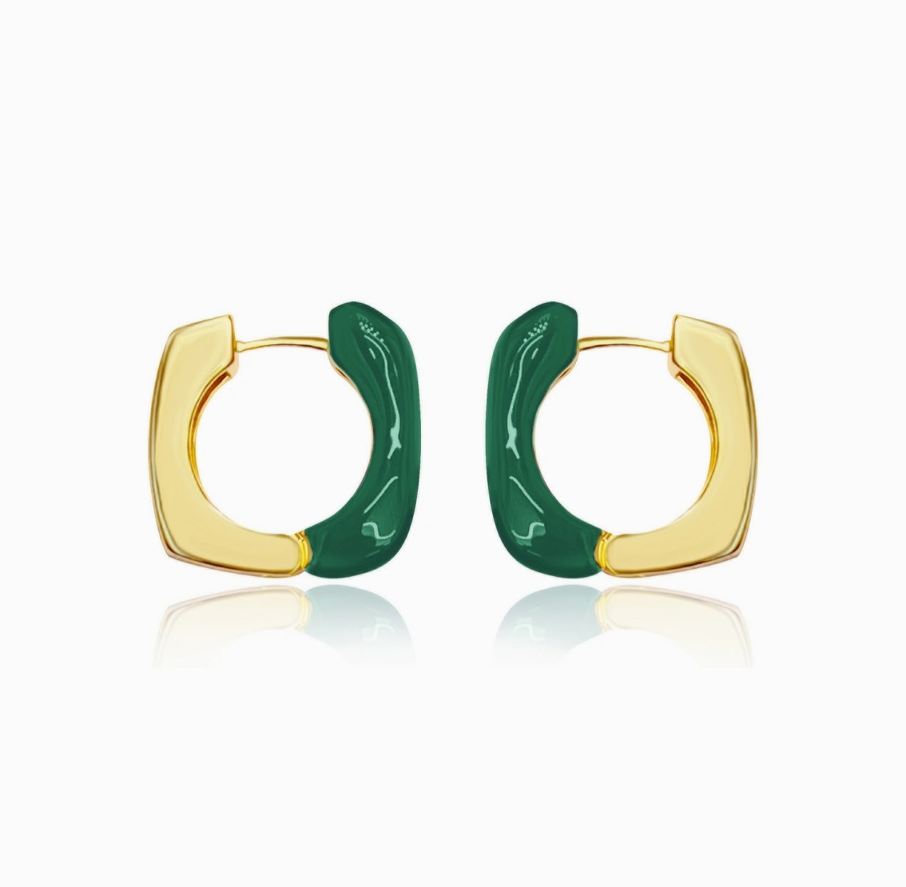 Gold Green Square Earrings