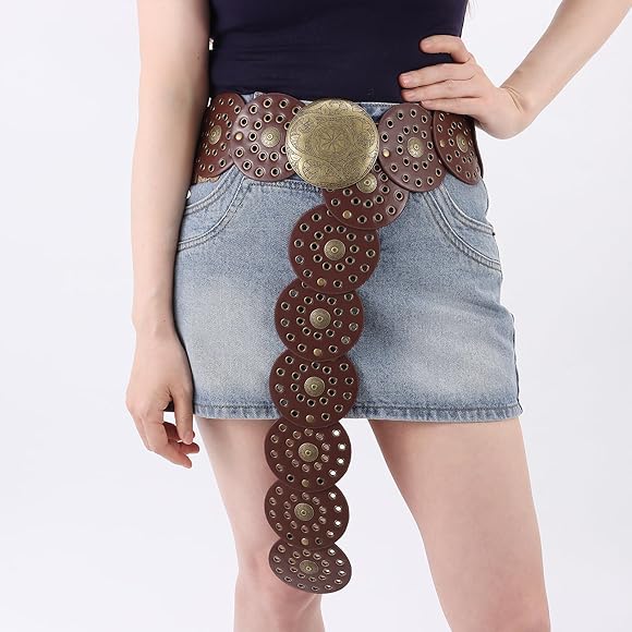 Hallow Disc Belt Western Style Metal Buckle Vintage Soft Belt