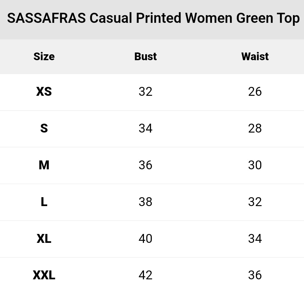 SASSAFRAS Casual Flared Sleeves Printed Women
Green Top