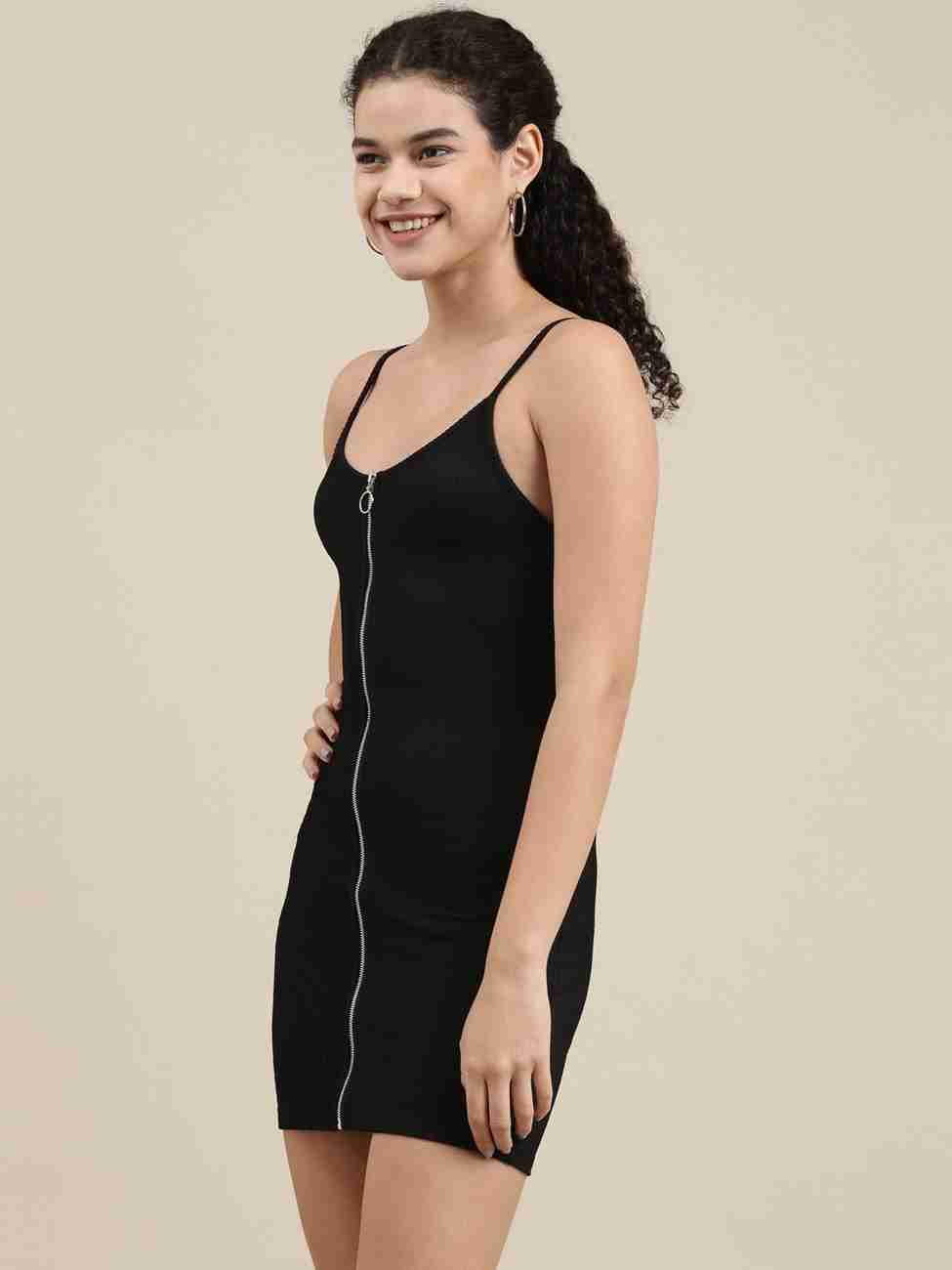 Bershka Women Ribbed Black Above Knee/Mid Thigh
Length Dress