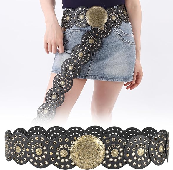 Hallow Disc Belt Western Style Metal Buckle Vintage Soft Belt