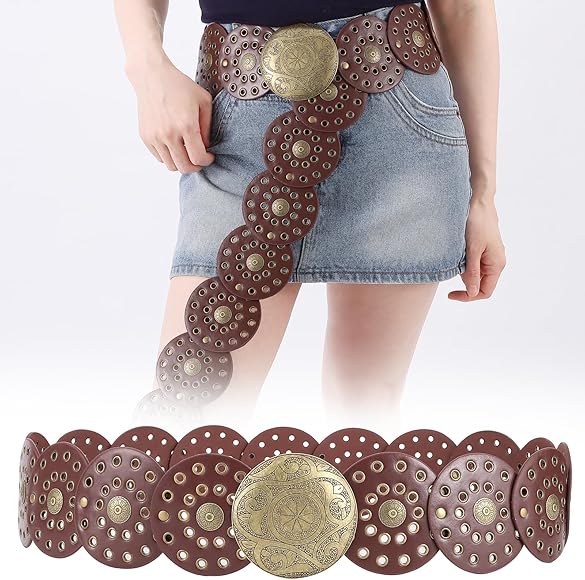 Hallow Disc Belt Western Style Metal Buckle Vintage Soft Belt