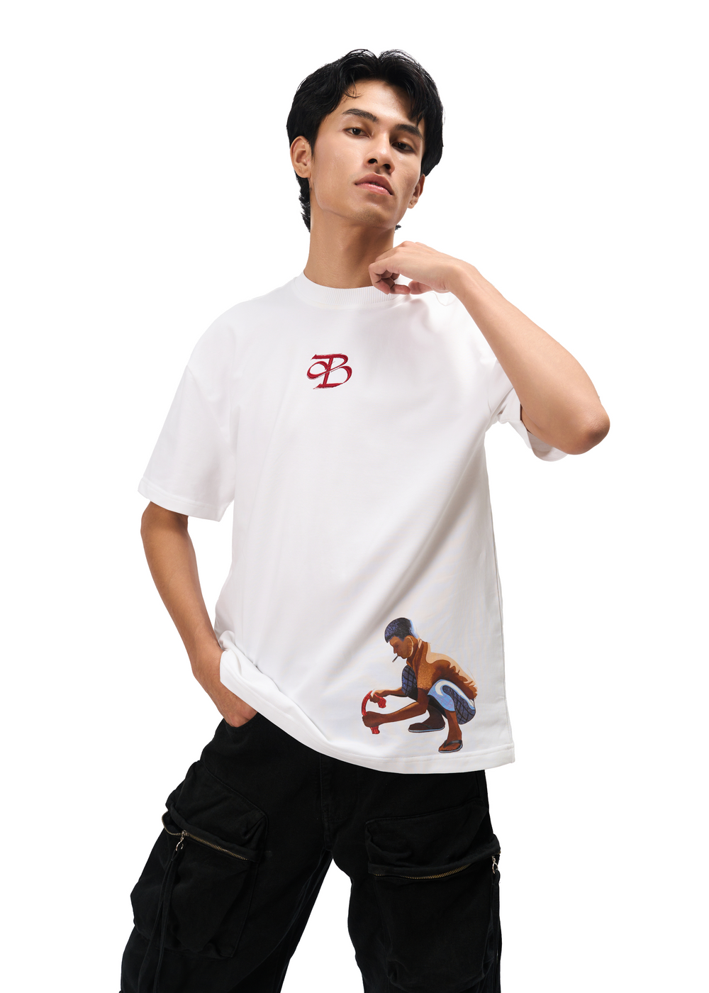 Code Brwn White Printed Tee