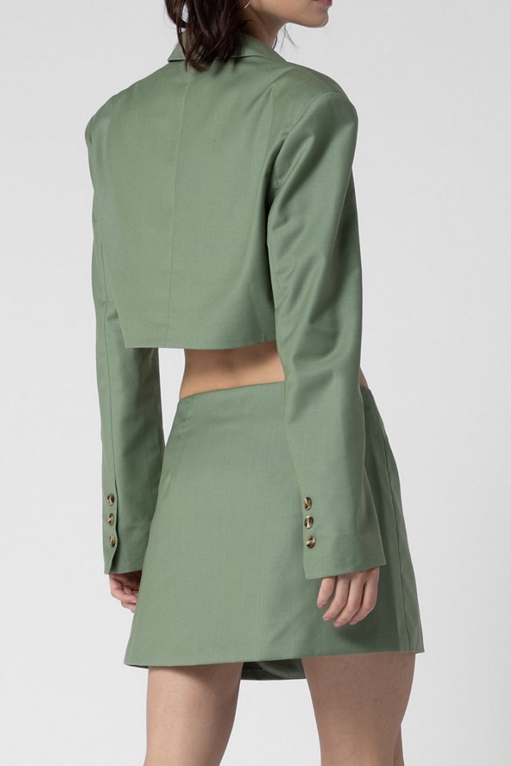 Green Cropped Blazer And Skirt Set