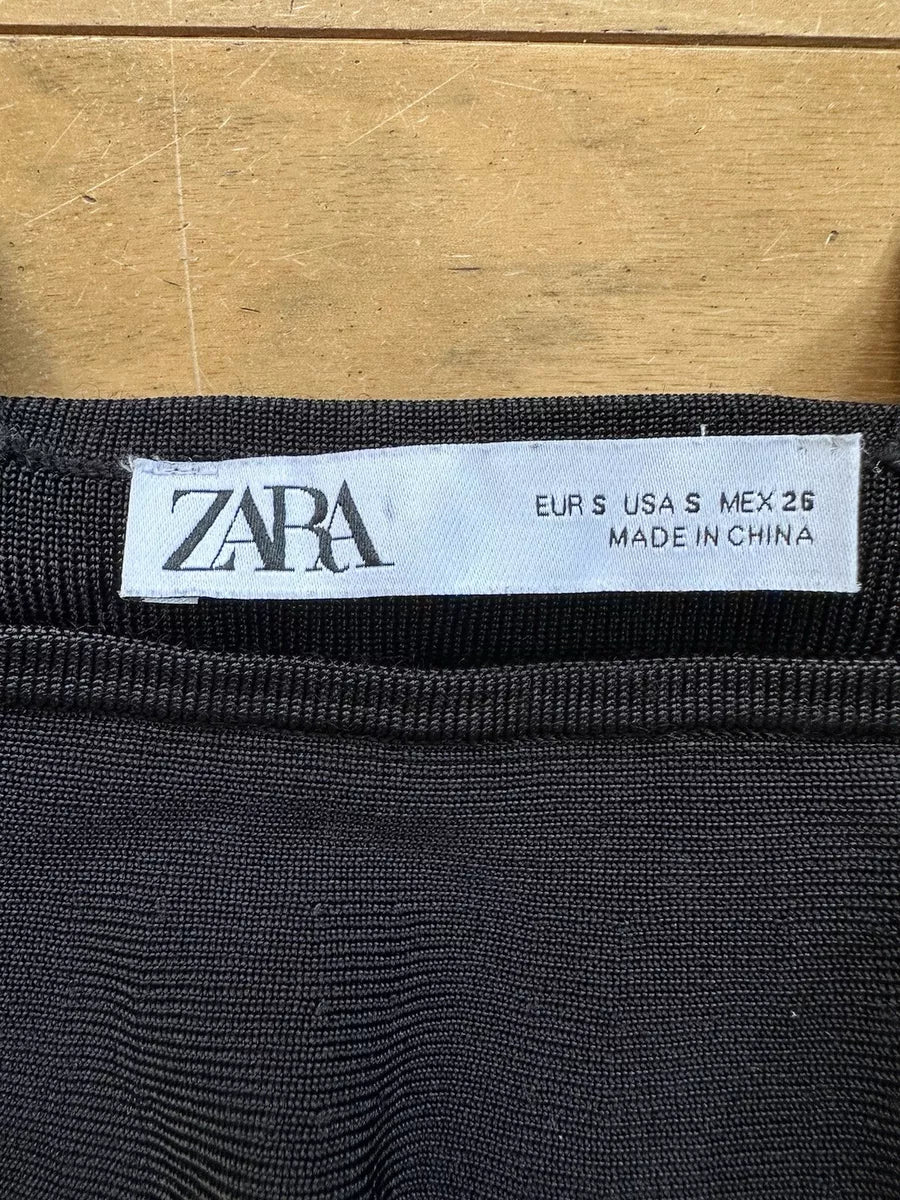 Zara Tank Top Ruffle Crop Black Womens