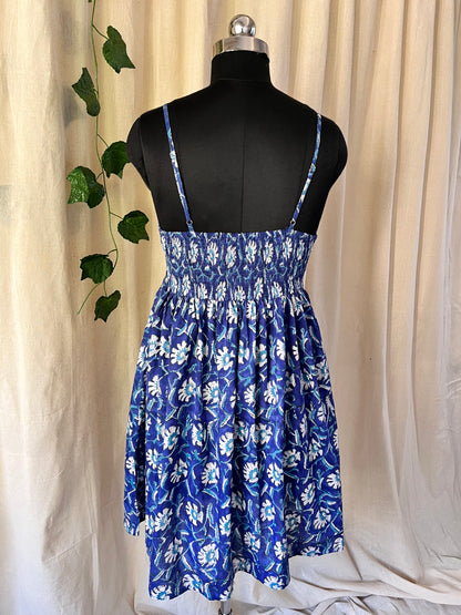 Azure Block Print Dress (smock detail at the back)