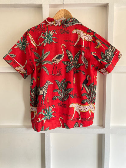 Red Tropical Print PJ Set