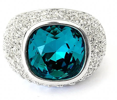 1980s Teal Blue Swarovski Crystal Ring